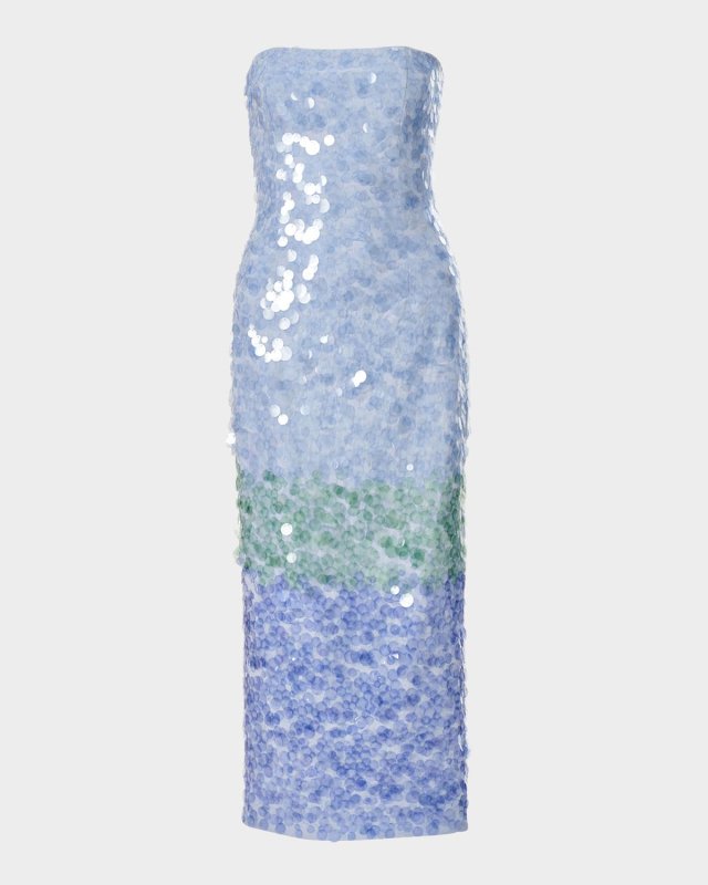 Strapless Stripe Sequined Midi Dress